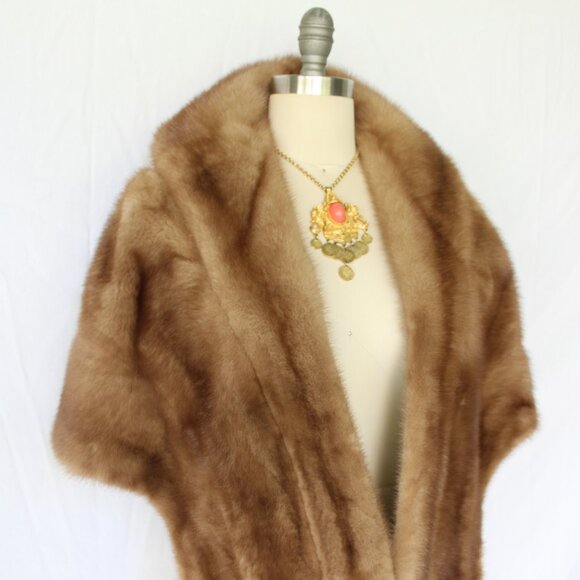 Vintage Mink fur stole wrap cape coat Jacket shawl brown tan Jackie O 1960's - Picture 5 of 10